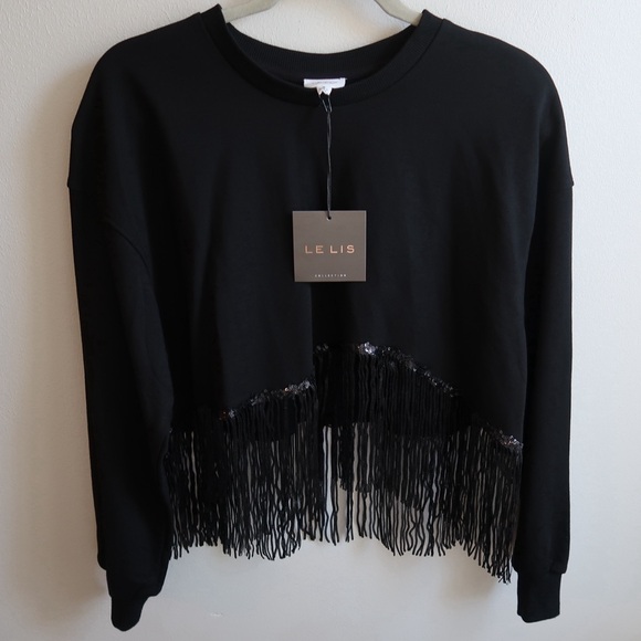 Le Lis Women’s Fringe Sequin Cropped Sweatshirt - Picture 1 of 6